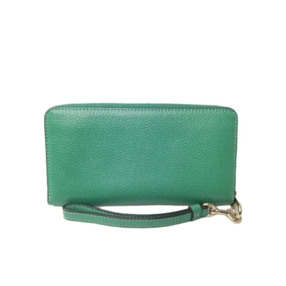 Coach Long Zip Around Green Leather Wallet #C4451  Retail $298